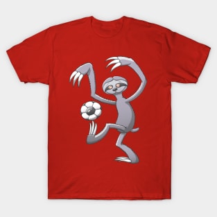 Cool sloth making a big effort to wake up and play soccer T-Shirt